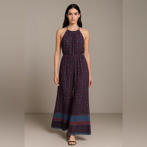Purple Snow Paisley Border Printed Bohemian Jumpsuit Romper Size S
